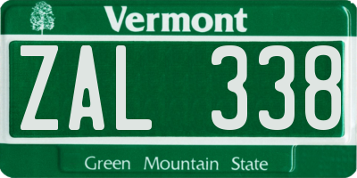 VT license plate ZAL338