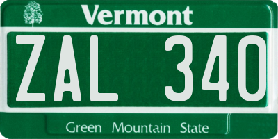 VT license plate ZAL340