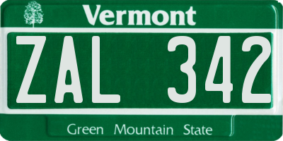 VT license plate ZAL342