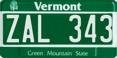 VT license plate ZAL343