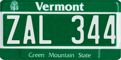 VT license plate ZAL344