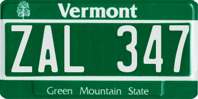 VT license plate ZAL347