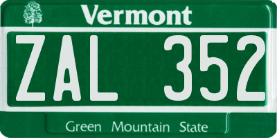 VT license plate ZAL352