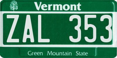 VT license plate ZAL353