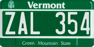 VT license plate ZAL354