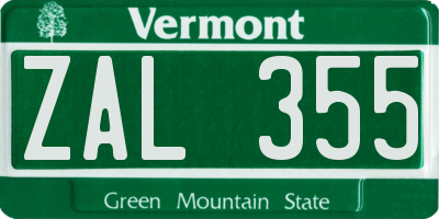 VT license plate ZAL355