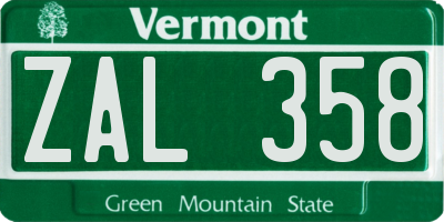 VT license plate ZAL358