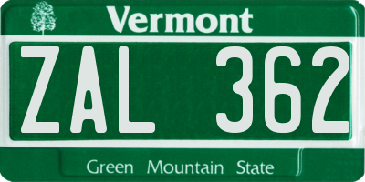 VT license plate ZAL362