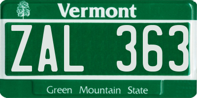 VT license plate ZAL363