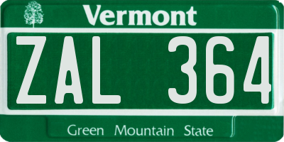 VT license plate ZAL364
