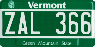 VT license plate ZAL366
