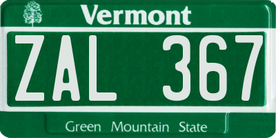 VT license plate ZAL367