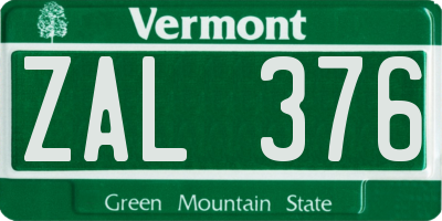 VT license plate ZAL376