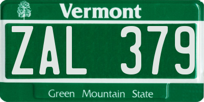 VT license plate ZAL379