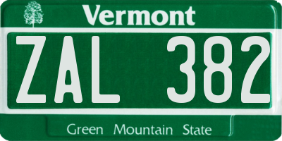 VT license plate ZAL382