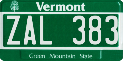VT license plate ZAL383