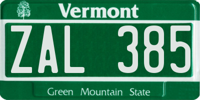 VT license plate ZAL385