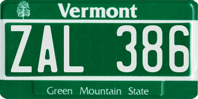 VT license plate ZAL386