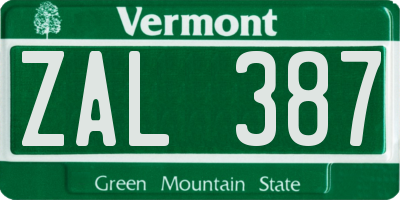 VT license plate ZAL387