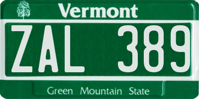 VT license plate ZAL389
