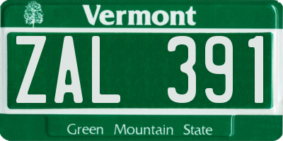VT license plate ZAL391