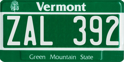 VT license plate ZAL392