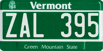 VT license plate ZAL395