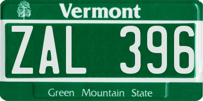 VT license plate ZAL396