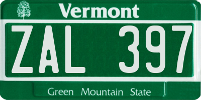 VT license plate ZAL397