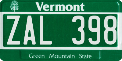 VT license plate ZAL398