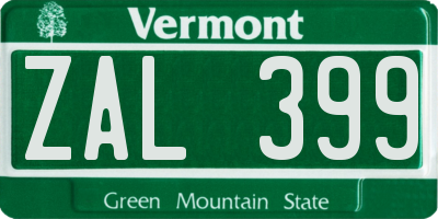 VT license plate ZAL399