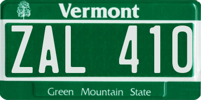 VT license plate ZAL410