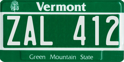 VT license plate ZAL412