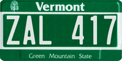 VT license plate ZAL417