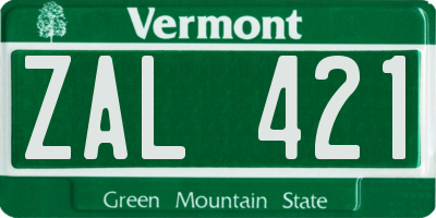 VT license plate ZAL421