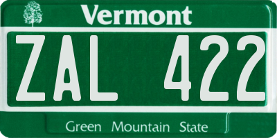 VT license plate ZAL422