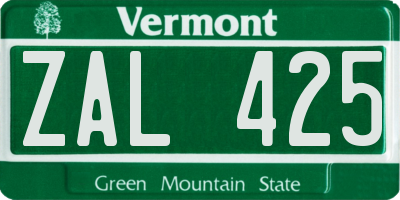 VT license plate ZAL425