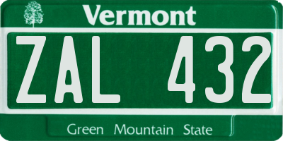 VT license plate ZAL432