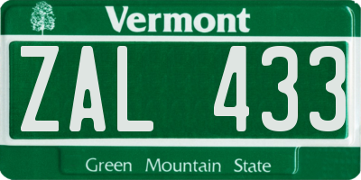 VT license plate ZAL433