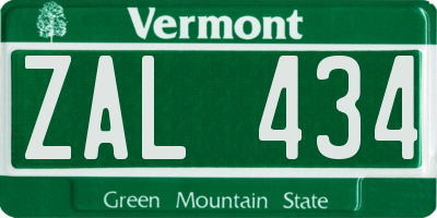 VT license plate ZAL434