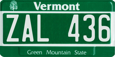 VT license plate ZAL436