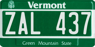 VT license plate ZAL437