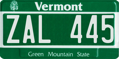 VT license plate ZAL445