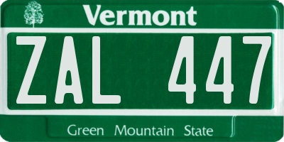 VT license plate ZAL447