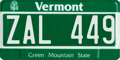 VT license plate ZAL449