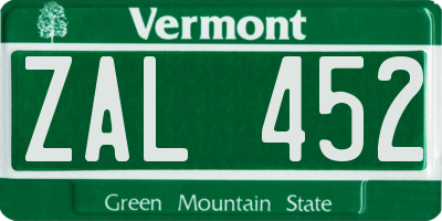 VT license plate ZAL452