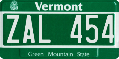 VT license plate ZAL454