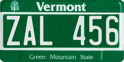 VT license plate ZAL456