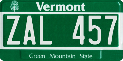 VT license plate ZAL457
