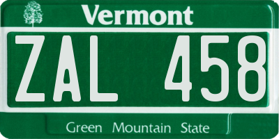 VT license plate ZAL458